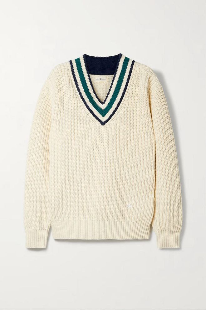 Striped Ribbed Cotton Sweater, $508, Tory Sport at Net-a-Porter