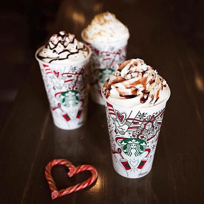 What list of Christmas beverages would be complete without Starbucks? Toffee Nut Crunch and Peppermint Mocha are back, this time joined by Vanilla Nougat and Christmas Tree Dark Mocha (which we’ve heard is now sold out at certain outlets). Photo: Instagram