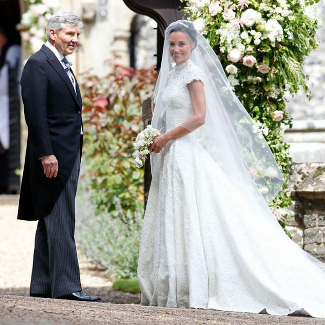 Michael Middleton prepares to walk Pippa down the aisle at her wedding in May 2017.

Photo: Getty