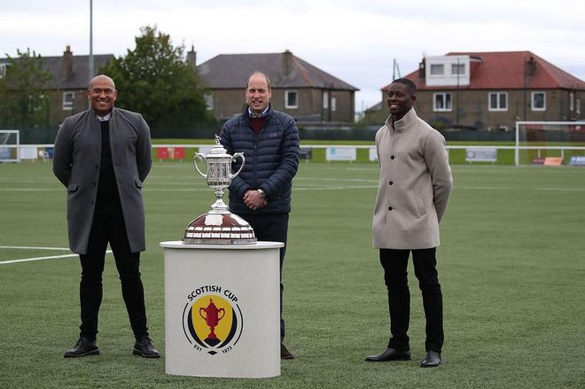 Posing next to the Scottish Cup during a visit to Spartans FC's Ainslie Park Stadium on May 21, 2021 in Edinburgh, Scotland. (Photo: Getty Images)