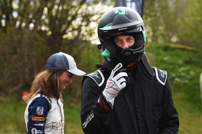 Preparing to test drive the Extreme E Odyssey 21 electric vehicle during his visit to the Knockhill Racing Circuit in Fife on May 22, 2021 in Fife, Scotland. (Photo: Andy Buchanan/Getty Images)