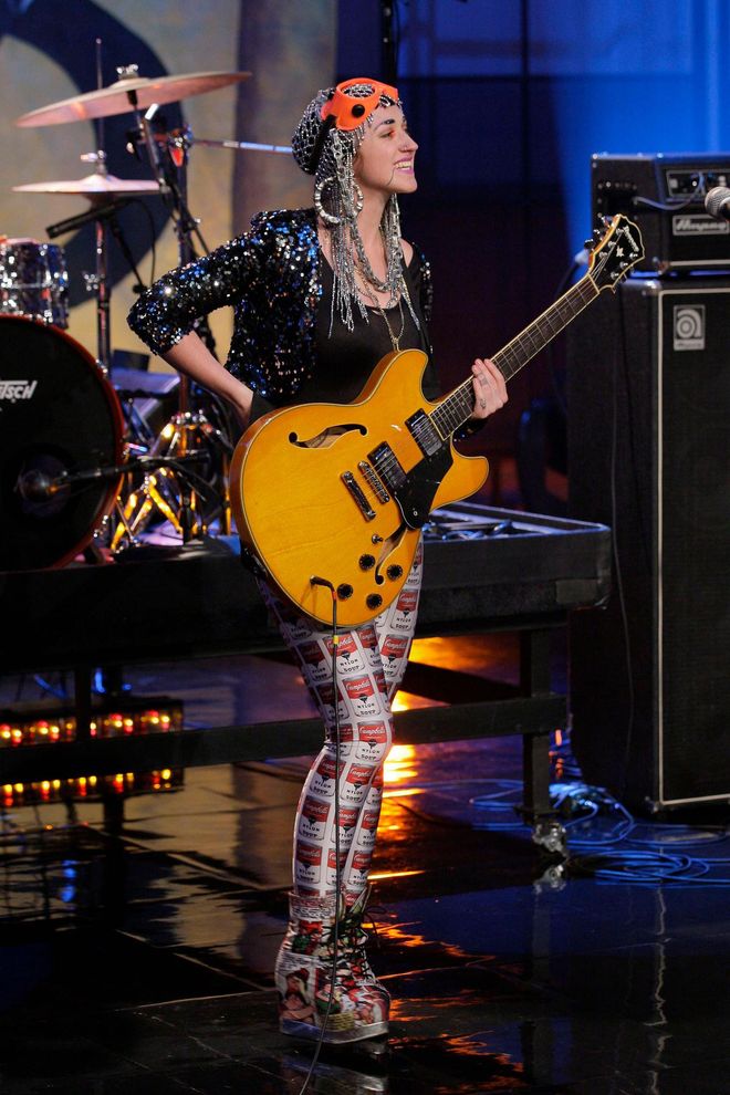 Take inspiration from Nai Palm, the lead vocalist and songwriter of Australian quartet Hiatus Kaiyote, and wear a statement embellished top with printed pants. Photo: Getty