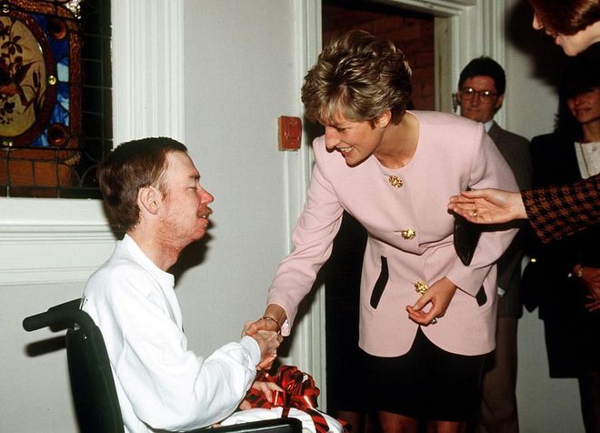 Diana made history in April 1987 when she was photographed shaking an HIV patient's hand without wearing gloves. The photo helped spread the message of HIV awareness and educate the public's perception of the illness. That day, the Princess opened the UK's first HIV/Aids unit at London Middlesex Hospital that specifically treated patients infected with the virus.
Photo: Getty