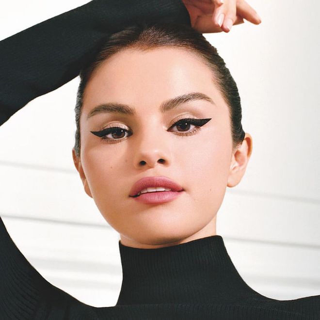 Founder of Rare Beauty Selena Gomez wears the Perfect Strokes Matte Liquid Liner. (Photo: Rare Beauty)