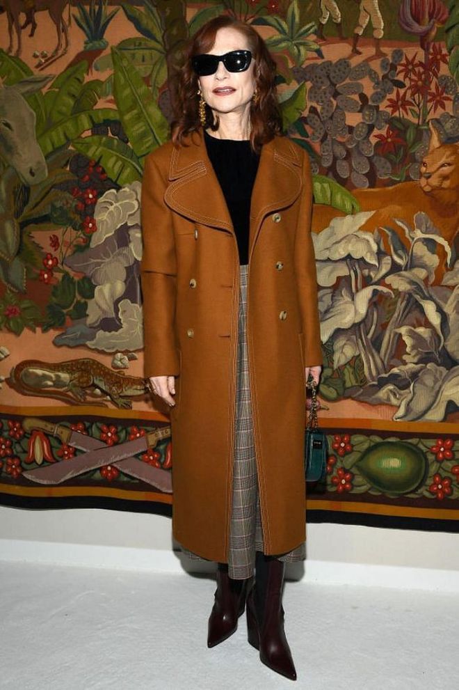 Isabelle Huppert wore an autumnal look to sit front row at Lanvin.

Photo: Pascal Le Segretain / Getty