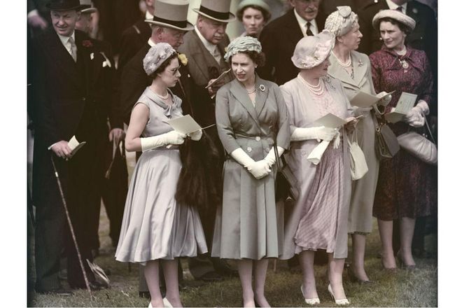 The Queen at Epsom races, 1958.