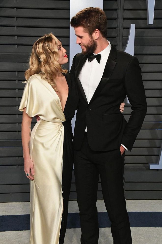 Miley Cyrus and Liam Hemsworth are the epitome of a will-they-won’t-they relationship, but when they’re on, they’re really on. At the 2018 Vanity Fair Oscar Party, the couple looked lovingly into each other’s eyes. Photo: Getty