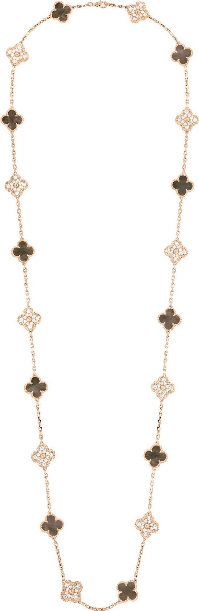 Vintage Alhambra long necklace, 20 motifs, rose gold, gray mother-of-pearl,. (Photo: Van Cleef & Arpels)