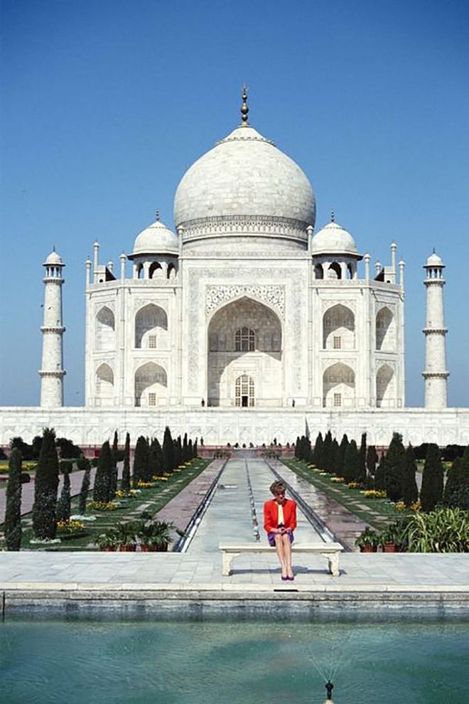 Sitting in front of the Taj Mahal during a visit to India.


