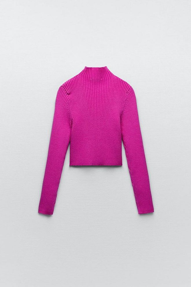 Cropped Knit Sweater With A High Neck, $49.90, Zara