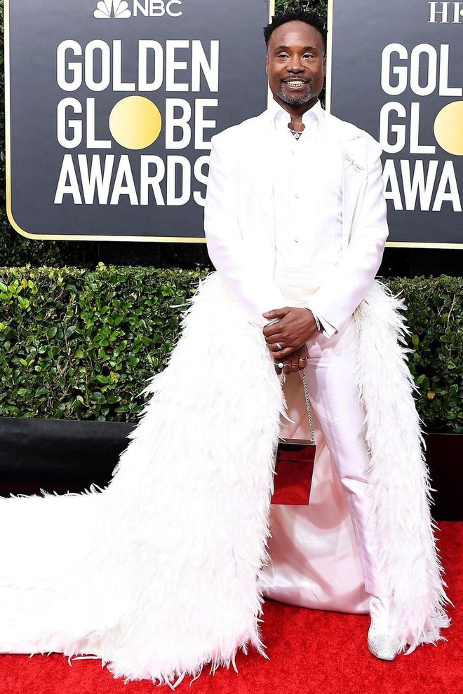 Just when you think the daring fashionista could not outdo himself , he did just that in an elaborate tuxedo with a dreamy feathered train. All eyes are on him, of course. Photo: Getty