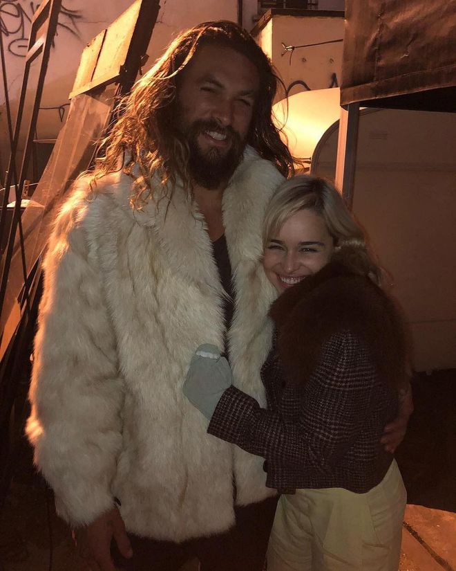Momoa and Clarke are pretty loved up. And as for Momoa's faux fur coat—that's just to die for.