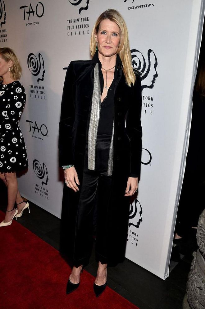 Laura Dern wore a velvet Tom Ford coat to the New York Film Critics Circle Awards.

Photo: Theo Wargo / Getty