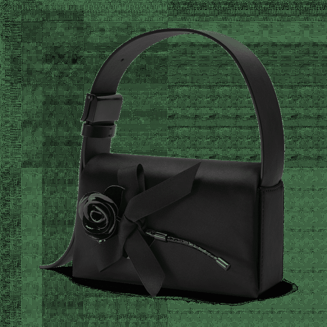 Chloris satin and leather shoulder bag, $229.90
