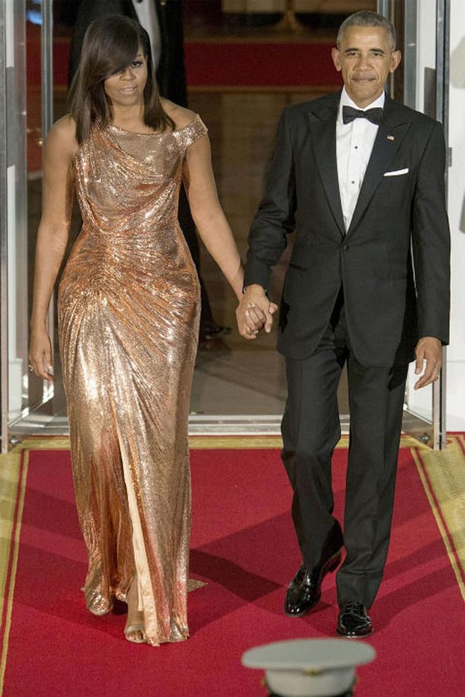 And perhaps the most sad revelation about 2016 coming to an end is the fact that we'll be saying goodbye to Michelle Obama's knockout fashion moments as First Lady. Although it's been eight years of impeccable style, the FLOTUS really stepped up her fashion game in 2016 and hit a high-note in this sequin Versace Atelier gown at the Obamas' last State Dinner. It was the ultimate fashion mic drop.