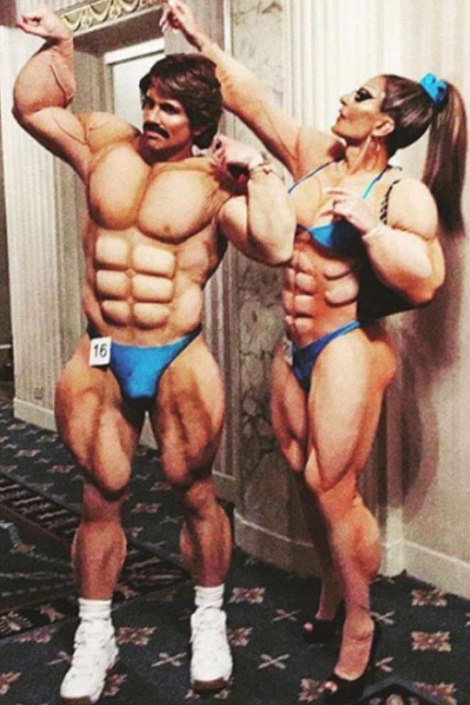 The pair dressed as body builders Stacie and Larry.