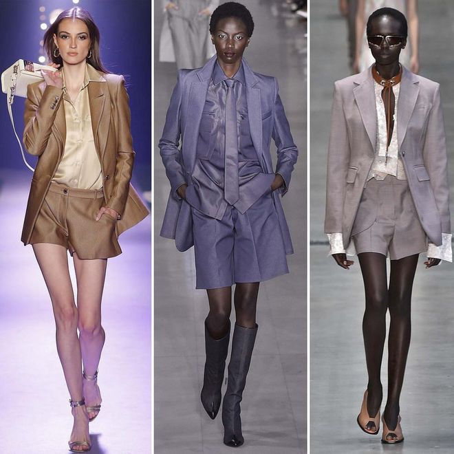 At Brandon Maxwell, Max Mara and Sportmax, the short suit was presented with more of a traditional tailoring feel, fitted to the waist and paired with sharp shirts.
