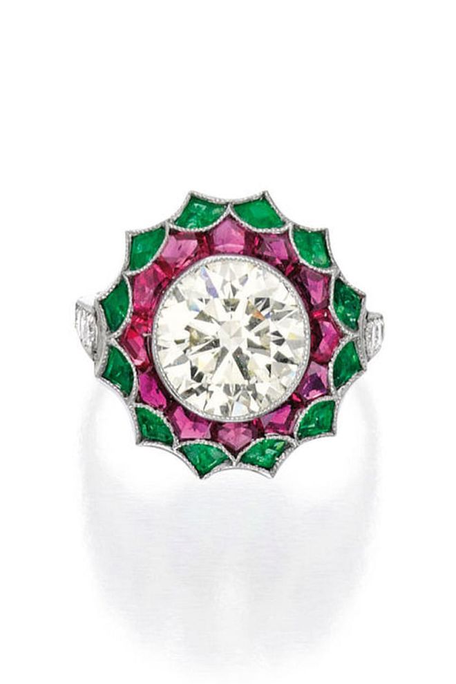 Platinum, Diamond, Ruby and Emerald Ring
Estimate $20,000 — 30,000. Photo: Sotheby's