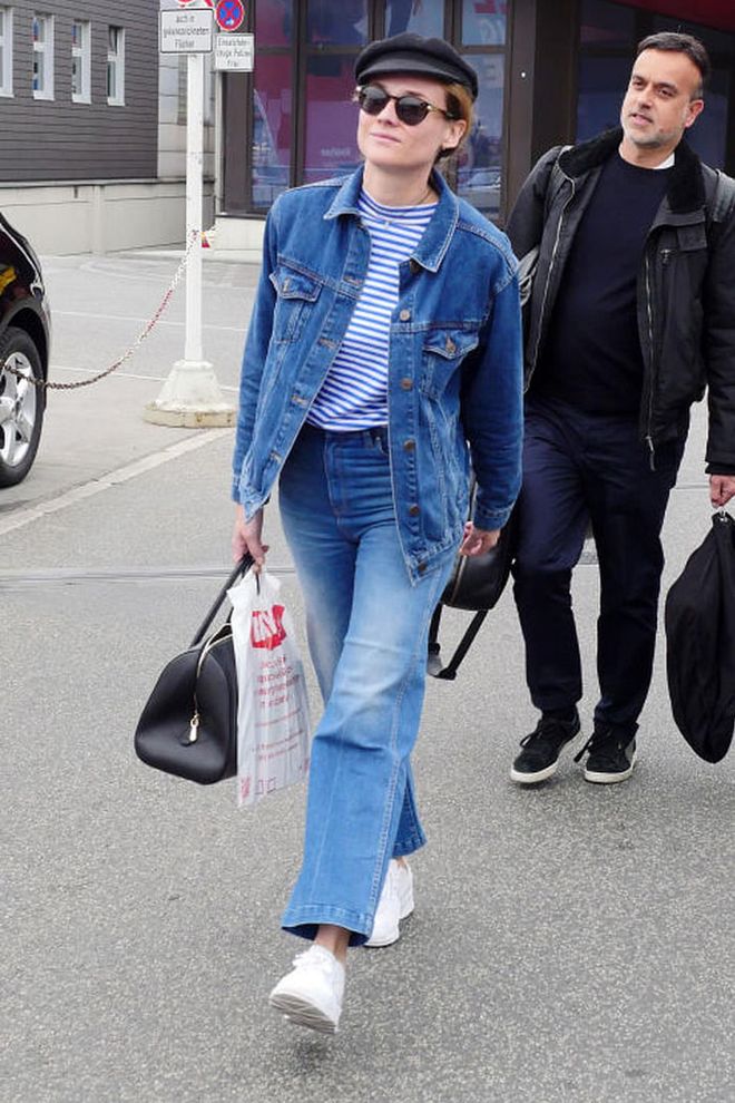 That feeling when you're not sure about your all-denim outfit, but then you're just like "f*ck it, where's my newsboy cap?" Photo: Getty