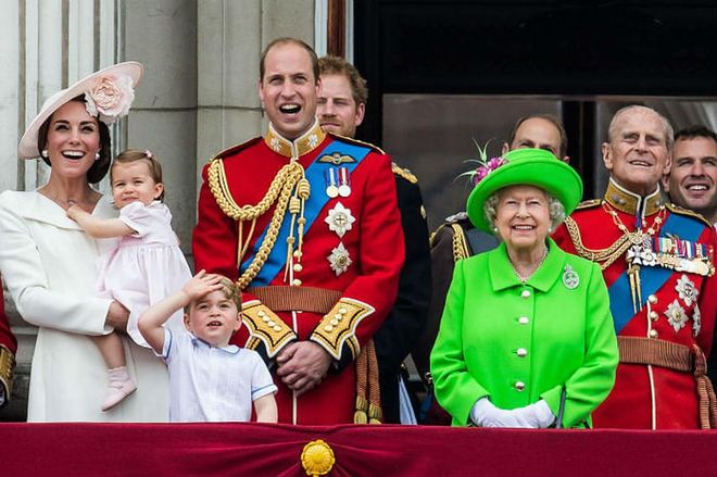 It's for their grandmother's birthday, after all. The traditional Trooping the Colour ceremony is also known as the Queen's official birthday celebration. Here, the entire Royal family watches the Royal Air Force fly above from the palace balcony.
Photo: Getty
