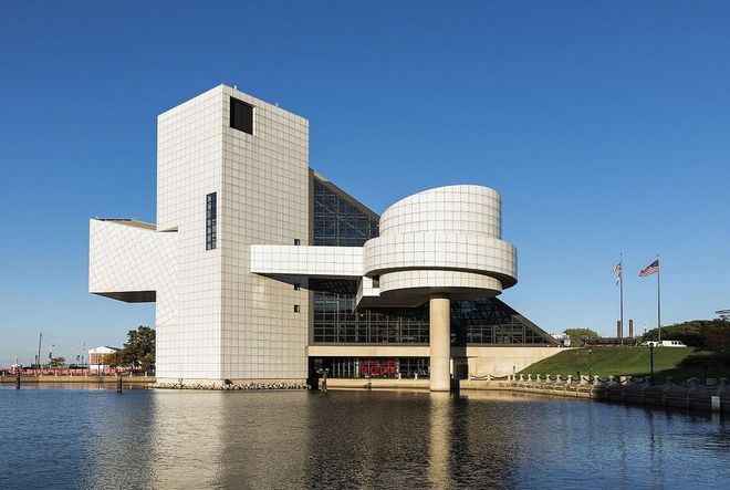 Easily one of Pei's most original structures, the Rock and Roll Hall of Fame stands tall with a 162-foot tower and an adjacent glass pyramid. The building has seven levels and has a waterfront view of Lake Erie. Photo: Getty 
