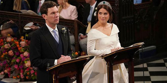 Princess Eugenie looks lovingly at her soon-to-be husband.