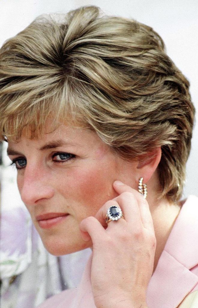 The ring is a 12-carat oval sapphire surrounded by 14 solitaire diamonds. Diana chose the ring out of a Garrard's catalogue, which was unusual as most royals had their jewels custom designed specifically for them.

The ring now belongs to Kate Middleton, the Duchess of Cambridge. Prince William proposed to Kate with the ring in 2010 and viewed it as a perpetual symbol of his mother's presence. "Obviously she's not going to be around to share all the fun and excitement, so this is my way of sort of keeping her close to it all," Prince William said.

Photo: Getty