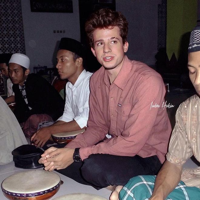 Charlie Puth getting ready for his solo Kompang performance at a local Indonesian wedding. He looks nervous. 