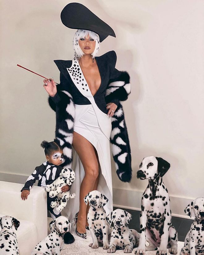 The mother-daughter duo dressed up as Cruella de Vil and a Dalmatian.
