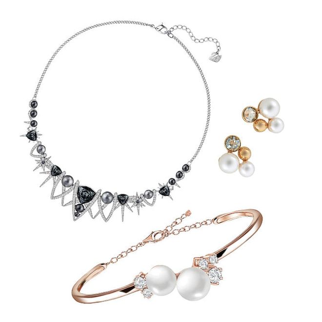The lustrous nacre of pearls has bewitched mankind for centuries, staying on the cusp of fashion with cool new mixes and an interesting play of colours. From Arium Collection and Toscow’s timeless, feminine styles, to Swarovski’s spiky, punk-tinged necklace, these pearls dare to be different.