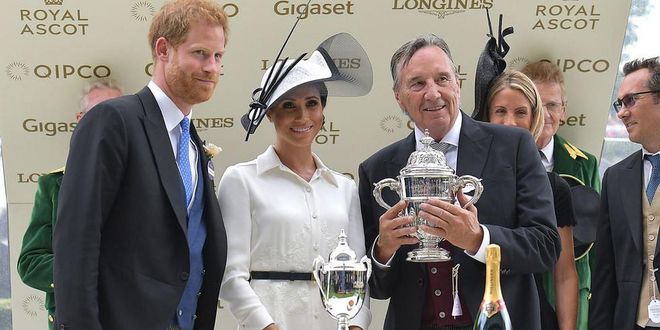 The Duke and Duchess of Sussex presented a trophy to breeder John Gunther after his horse Without Parole won the St. James's Palace Stakes.
Photo: Getty