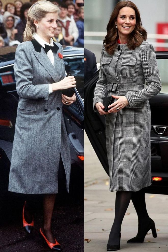 Diana visits the Barnados Charity in November 1984; Kate in Manchester in December 2017.