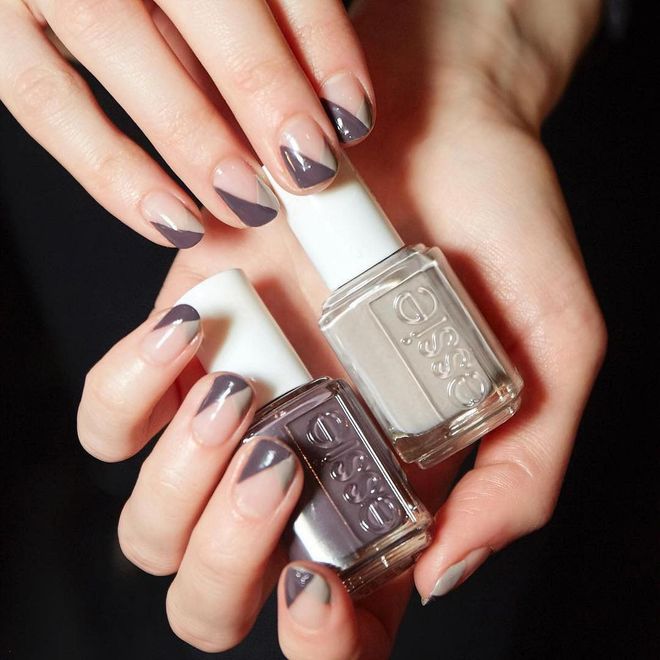 A geometric french manicure tip using neutral taupe screams sleek sophistication. Photo: @julieknailsnyc