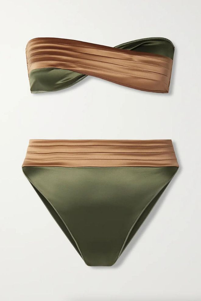 Oséree Twist-Front Recycled Stretch-Satin Bikini