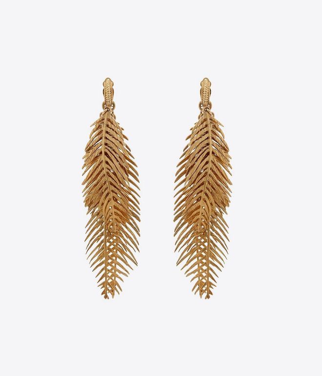 Triple Palm-Leaf Earrings In Metal, S$1,510, Saint Laurent