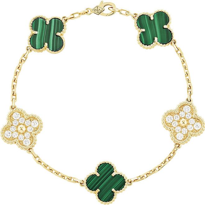 Gold, malachite and diamond Vintage Alhambra 5-motif bracelet