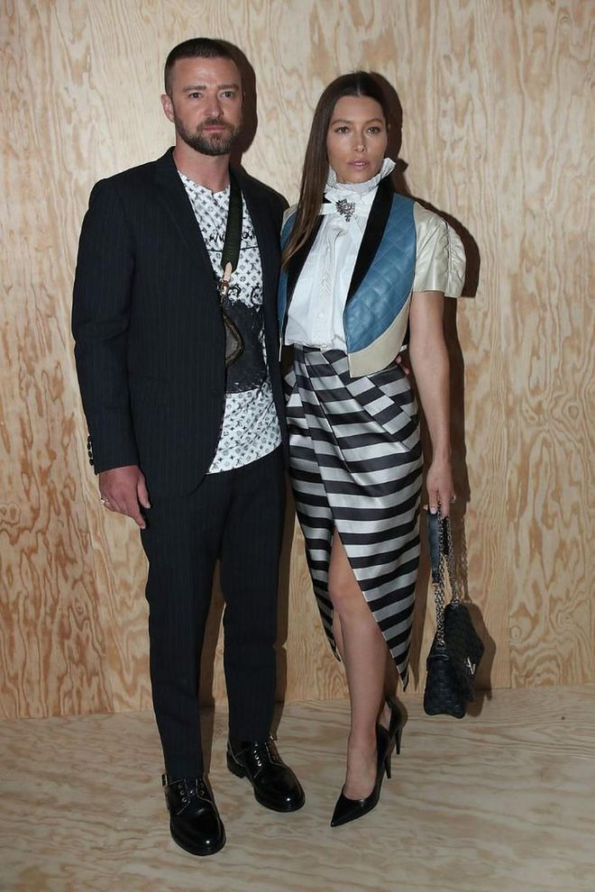Justin Timberlake and Jessica Biel posed in their Louis Vuitton ensembles as they arrived to check out the latest collection.

Photo: Getty