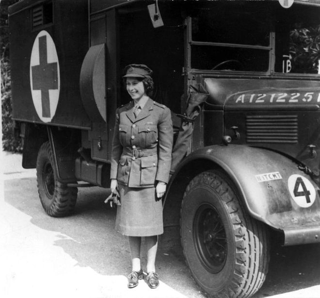 The Princess worked for the Women's Auxiliary Territorial Service as both mechanic and truck driver; here she's pictured in her uniform. Photo: Getty 