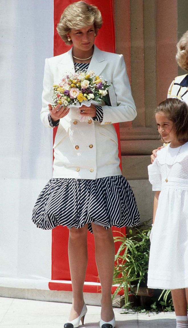 Princess Diana wearing a puffball skirt under a blazer to Cannes in 1987. The image could be seen on Jacquemus’s mood board ahead of the show and was a clear inspiration for the bulbous micro shorts that debuted on the run