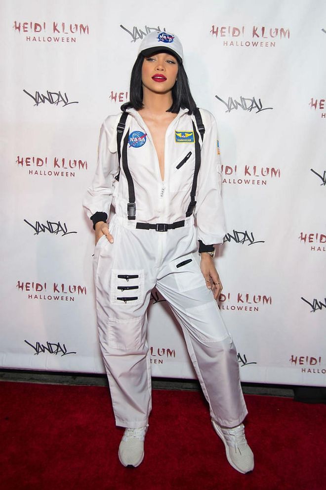 The "Golden Barbie" dressed as a NASA space cadet at Heidi Klum's Halloween party.