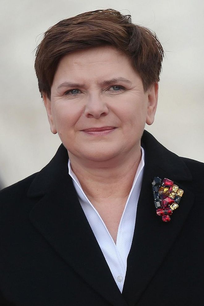 The daughter of a coal miner, Szydło became the youngest mayor of Polish region Małopolska at the age of 35, and later became the leader of the Law and Justice party, which practices "traditional values" and is against more control from the European Union. She started gaining attention after spearheading Andrzej Duda's successful presidential campaign (he took office in 2015 and is still serving). Szydło was sworn in as Prime Minister in 2015. Photo: Getty 