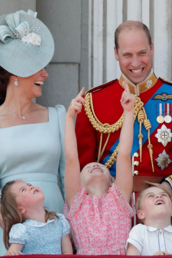 The Duchess laughs with her family on the balcony of Buckingham Palace during the Trooping the Colour 2018.
Photo: Getty