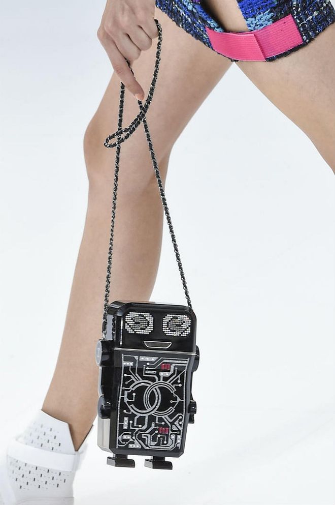 Seen at: Paris Fashion Week//Why we love it:  Chanel always scores with its adorable one-off pieces. This time round, a shoulder bag in the likeness of a robot sees couture and cuteness in a single covetable accessory. (Photo: Getty)