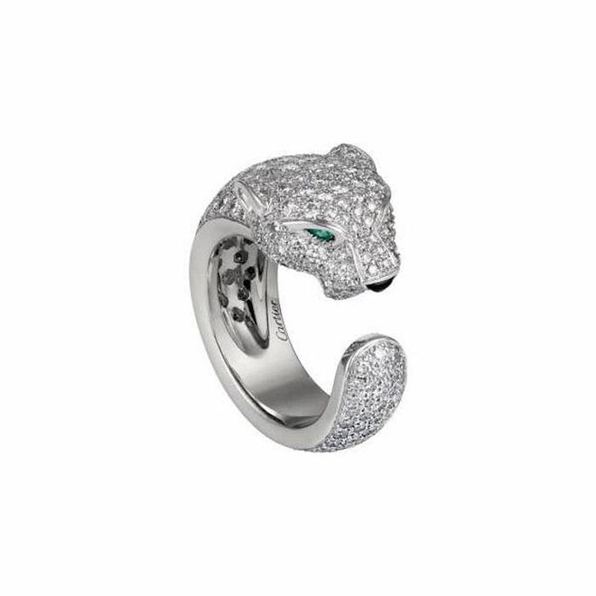 Panthère De Cartier Ring (white gold, diamonds, emeralds, onyx), $58,500, Cartier