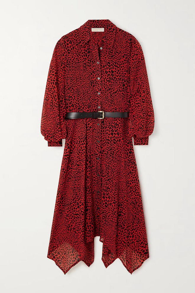 Pleated Belted Leopard-Print Recycled Crepe Midi Dress, $390, Michael Michael Kors at Net-a-Porter