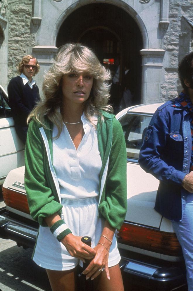 The '70s pinup knew a thing or two about looking good in tennis whites. Seen here in 1976 outside the Playboy Mansion after playing a charity tournament
Photo: Getty