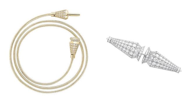 From left: Gold and diamond Jack de Boucheron multi wear necklace and white gold and diamon Jack de Boucheron brooch (Photos: Boucheron)