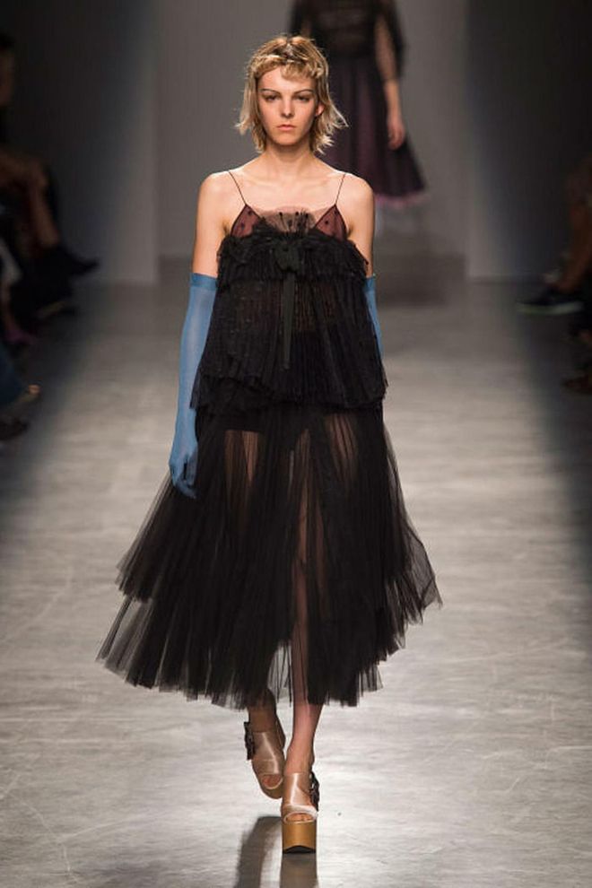For a subtle but spooky look, wear plenty of black tulle to be a Rochas girl this Halloween.