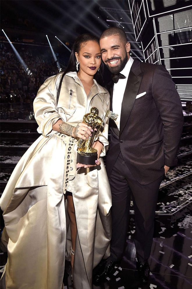 There's been a long-running, on-and-off romance between these two, and this year, it came to light once again. Their collaborations on "Work" and "Too Good," as well as their undeniable onstage chemistry, fueled the gossip that they were an item. During his surprise appearance and speech at the VMAs, Drake admitted he's been in love with the singer since he was 22 years old. Though they reportedly broke up last month, considering the recurring nature of their relationship, we wouldn't be surprised if they rekindled their romance in 2017.