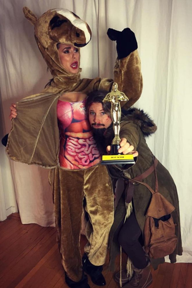 The pair dressed as Leonardo DiCaprio and the horse from The Revenant.